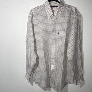 NEW Brooks Brothers Button Down Shirt, White Tan & Gray Checkered, Size Medium